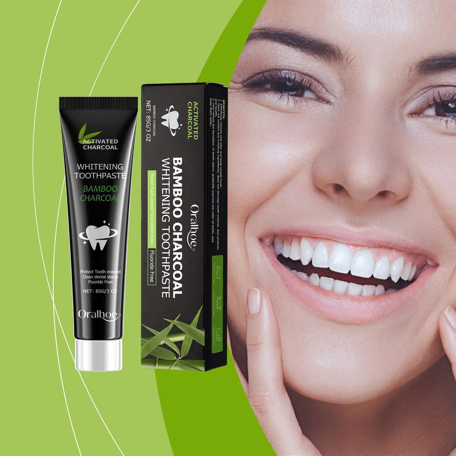 Teeth Whitening Charcoal - Pasta de dentes branqueadora, elimina o
